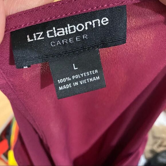Liz Claiborne Career Berry Color Ruffled Long Sleeve Blouse - Picture 9 of 10